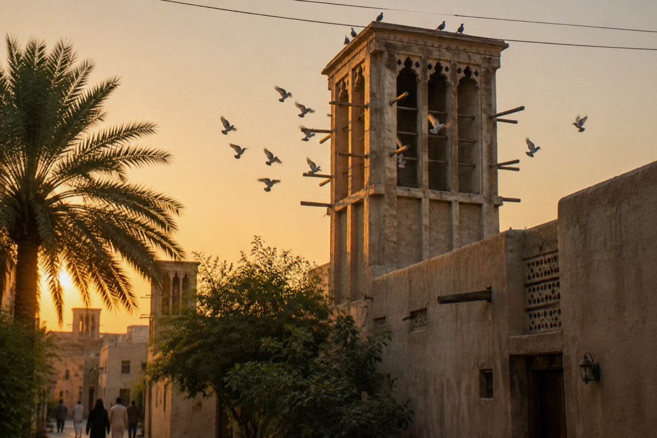 A heritage style wind tower building in the Al Fahidi Historical Neighbourhood of Dubai