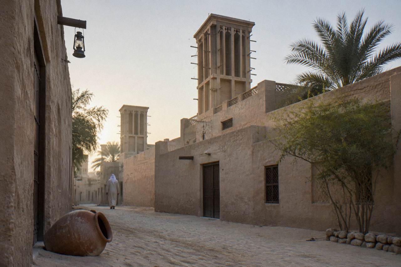 Traditional wind tower buildings in the Al Fahidi Historical Neighbourhood of Dubai
