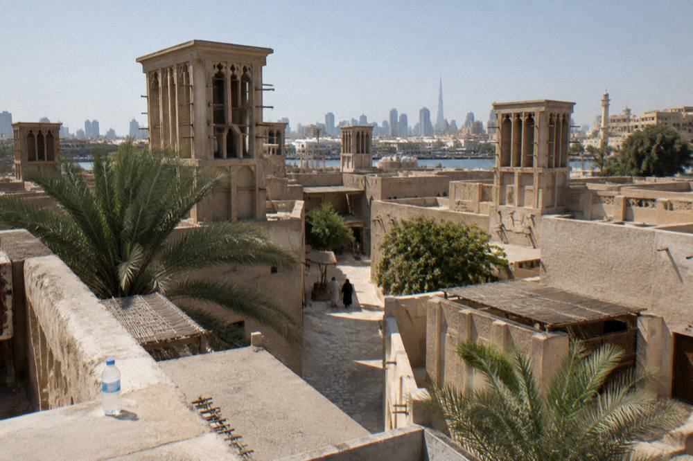 The heritage quarter of Old Dubai with wind tower rooftops