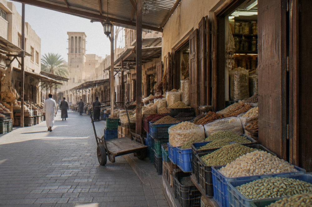 Shopfronts and covered lanes of the Deira souk quarter