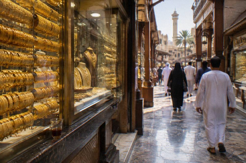 Market lane in Deira with goods displayed outside shopfronts