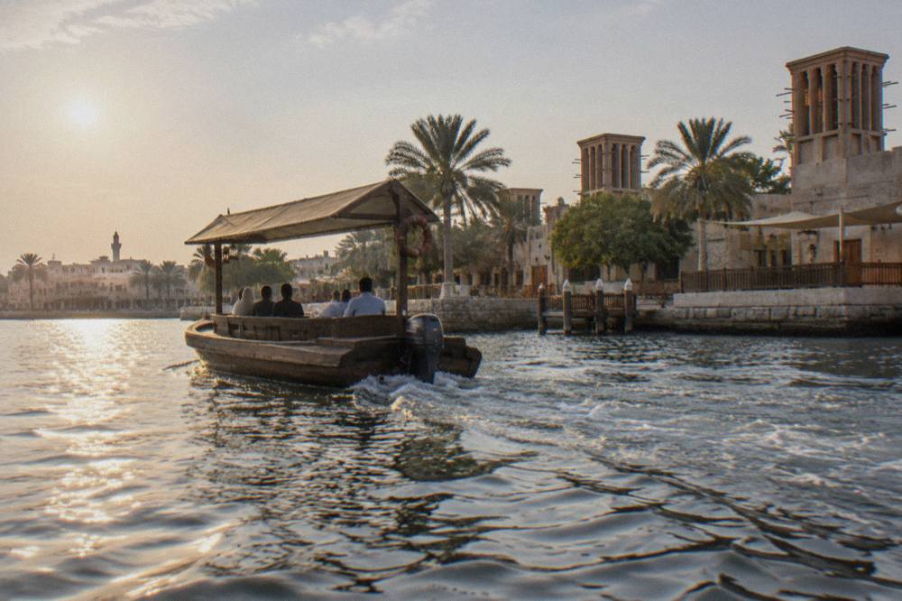 Wooden abras crossing Dubai Creek between the old districts