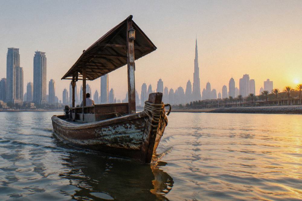 An abra boat on the water at Dubai Creek