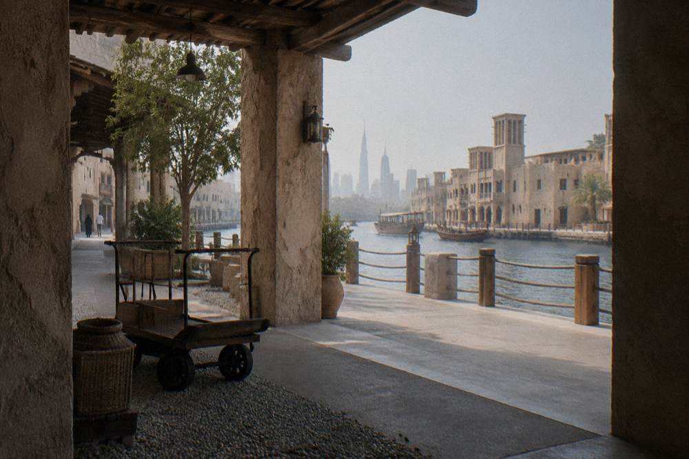 Heritage style buildings along the creekside at Al Seef