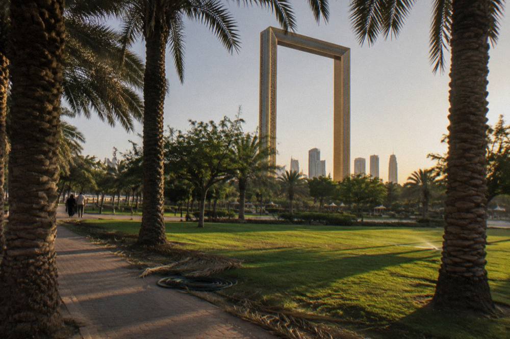The Dubai Frame seen from inside Zabeel Park