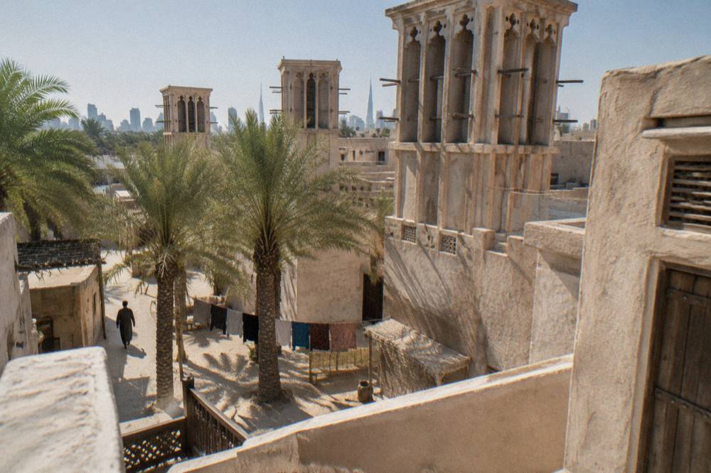 Old Dubai wind tower houses in the Al Fahidi Historical Neighbourhood
