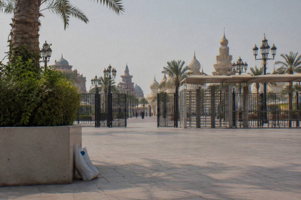 Global Village Dubai entrance area with seasonal pavilion architecture in daylight