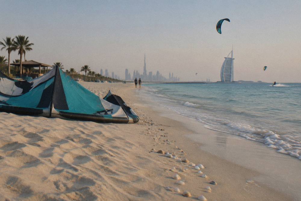 long stretch of pale sand beside calm shallow water